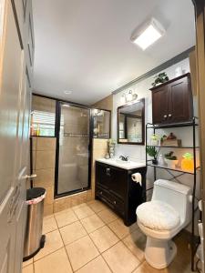 a bathroom with a toilet and a sink at Villa Juan and Alejandra in Atlanta