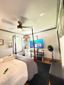a bedroom with a bed and a ceiling fan at Villa Juan and Alejandra in Atlanta