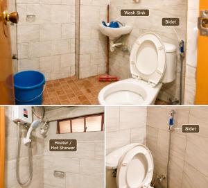 two pictures of a bathroom with a toilet and a sink at Acai's Transient House in Sagada