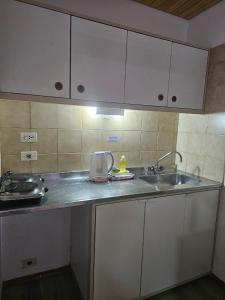 a kitchen counter with a sink and a toaster at Depto 7 personas - Edificio Cirrus in Las Lenas +6 photos