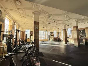 a room with a bike parked in a building at Georgie Accommodation in Auckland