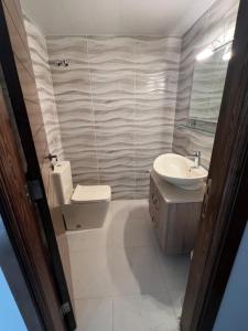 a bathroom with a toilet and a sink at Countryside Guesthouse in Kafr Nabrakh