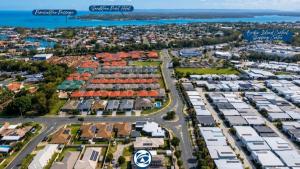 an aerial view of a suburb with houses at The Eel Place Retreat in Bongaree
