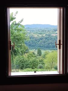 a window with a view of a field of trees at Corte Maria in Vicenza