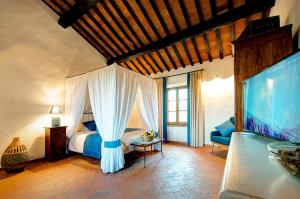 a bedroom with a bed and a tv in a room at Il Giuncheto in Trequanda +47 photos