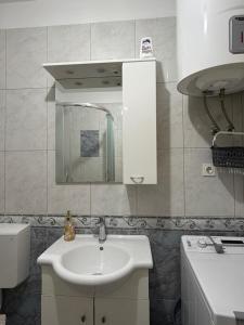 a bathroom with a sink and a mirror at Studio app Ana in Kostrena
