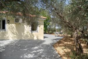 a house with a tree next to a driveway at Giannis Mountain House in Aigio