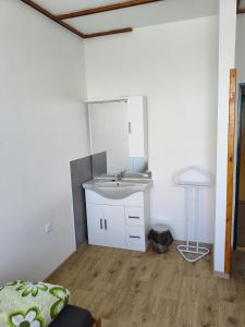 a bathroom with a sink and a mirror at Družstevní dům Choustník in Choustník
