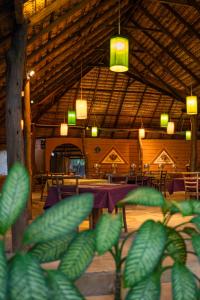 a dining room with a table and some plants at A4 By Gabaa in Habarana