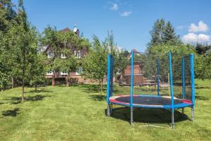 a trampoline in the grass in front of a house at Roubenka Kailas in Červená Voda