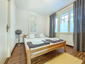 a bedroom with a bed and a window at Centar Apartman in Apatin