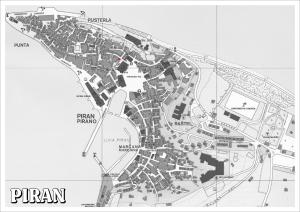 un mapa blanco y negro de una ciudad en Jazz Apartments, en Piran