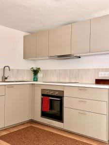 a kitchen with white cabinets and an oven at Grand T2 neuf Chartrons in Bordeaux +14 photos