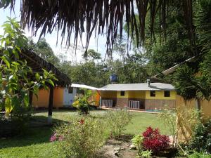 una casa en medio de un jardín en Hostal Henrry's, en Mindo