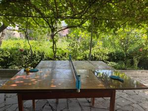 a wooden table with a knife on top of it at Baleni Agritourism Guesthouse in Gyulagarak