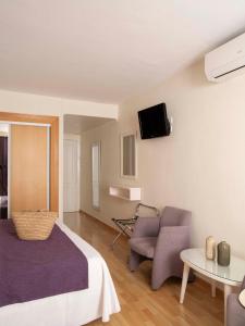 ein Hotelzimmer mit Bett, Sofa und Fernseher in der Unterkunft Ona Princesa Playa in Marbella
