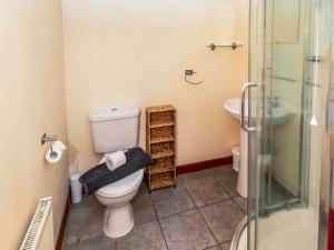 a bathroom with a toilet and a glass shower at Thyme - E4485 in Catfield