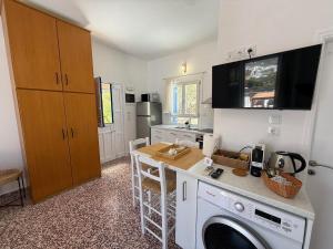 a kitchen with a washer and dryer in a room at Nion Stays in Katapola
