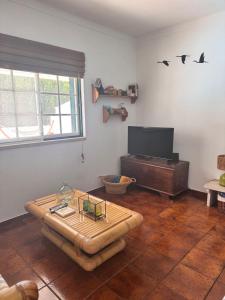 a living room with a couch and a television at Monte Santo in Montargil