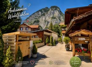 a picture of a village with a mountain in the background at Chalet-Simmi in Wimmis