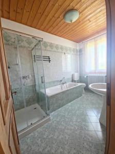 a bathroom with a tub and a shower and a sink at Locanda Livenza camere in Motta di Livenza