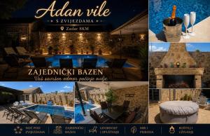 a collage of photos of a hotel with a pool and a fireplace at App 2 Ville Adan in Zemuniki