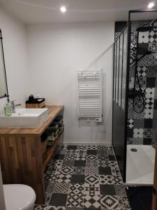 a bathroom with a sink and a shower at L'Annexe de Steph in Loulans-Verchamp +39 photos