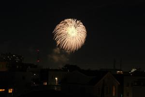 a firework in the sky over a city at night at Tokyo Grand House in Akishima +66 photos