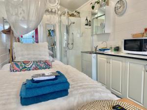 a room with a bed with a sink and a microwave at Studio 59 Newport sleeps1 in Newport
