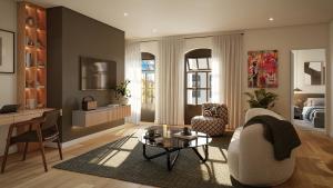 a living room with a couch and a table at BlackBrick Bryanston in Johannesburg