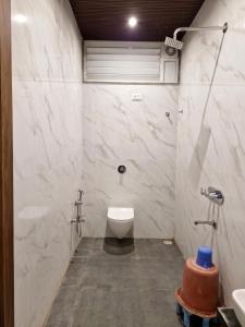 a bathroom with a toilet and a sink at Hotel Keshar Palace Shani Shingnapur in Sonai +10 photos