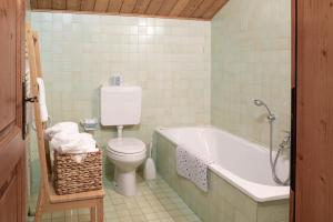 a bathroom with a toilet and a bath tub at Meublè Siesle in Sauris +9 photos