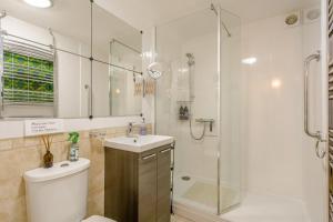 a bathroom with a shower and a toilet and a sink at 1 Bed in Snape oc-9tts in Snape
