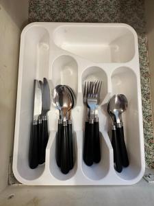 a plastic tray with utensils in a kitchen at 1 Bedroom Basement Apartment Owen Sound in Owen Sound +1 photo