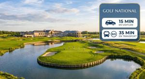 a view of a golf course with a sign that reads golf national at Les Caryatides - F3 lumineux proche Versailles in Guyancourt +11 photos