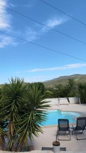 a swimming pool with two chairs and a palm tree at Azure Pool Villa in Marseille