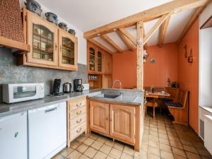 a kitchen with a sink and a microwave at Le Cheval Blanc in Ruederbach