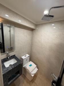 a bathroom with a toilet and a sink at فندق وفادة الزهراء in Baghdād +14 photos