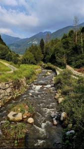 a stream of water with rocks in a field at La Scaletta in San Colombano