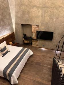a bedroom with a bed and a flat screen tv at Casa Levonka in Oaxaca City