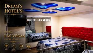a room with two beds and a sign for dreams hotels at hostal las vegas 3 in Quito