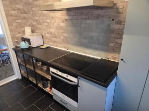 a kitchen with a sink and a counter top at Holiday Hus in Rudkøbing