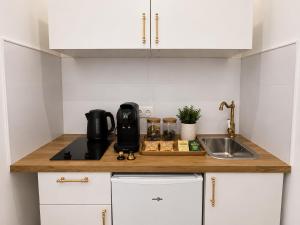 a kitchen counter with a coffee maker and a sink at Eaux Spa Rive Droite in Rouen