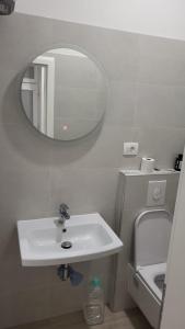 a bathroom with a white sink and a mirror at Studio apartman Mara in Imotski