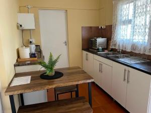 a kitchen with a table with a potted plant on it at Dube Villa in KwaDukuza