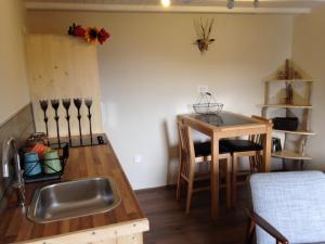 a kitchen with a sink and a table at Valley View Apartment in Kambreško +21 photos