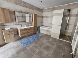 a bathroom with a sink and a tub and a shower at casa TURNU RUIENI in Turnu Rueni +8 photos