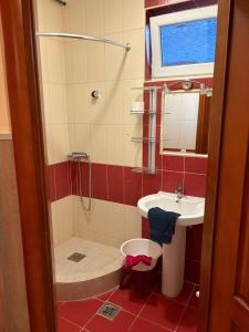 a bathroom with a shower and a sink and a toilet at 4 Lurkó Apartman Új in Hajdúszoboszló +45 photos