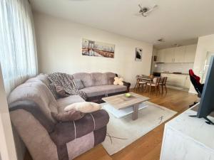 a living room with a couch and a table at Apartment Central Point - Podgorica in Podgorica