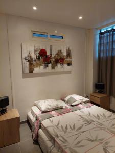 a bedroom with a bed and a painting on the wall at Passion in Schœlcher